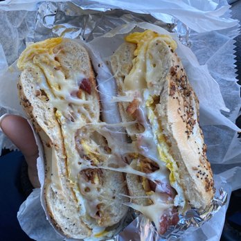 Local Hops - Bacon egg Switz cheese on everything bagel - Burgers Near Me - Forest Hills, New York Local Hops - Bacon egg Switz cheese on everything bagel - Burgers Near Me - Forest Hills, New York