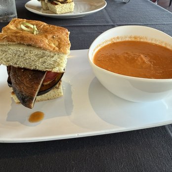 Black Trumpet Bistro - Soup and Sandwich special. Half garden veggie sandwich with tomato soup - Italian Near Me - Brookings, Oregon Black Trumpet Bistro - Soup and Sandwich special. Half garden veggie sandwich with tomato soup - Italian Near Me - Brookings, Oregon