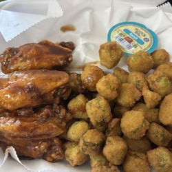Bluff Park Wings & Grill - 6 PC Honey BBQ Wings (all flats, fried hard) & Okra