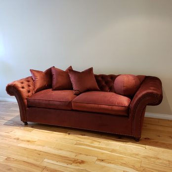 Valley Upholstering Inc - Reupholstered couch with custom pillows - Furniture Reupholstery Near Me - Canoga Park, California Valley Upholstering Inc - Reupholstered couch with custom pillows - Furniture Reupholstery Near Me - Canoga Park, California