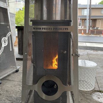 Gear-Up - Timber Stoves outdoor pellet stove on the patio. - Coffee & Tea Near Me - Silverton, Oregon