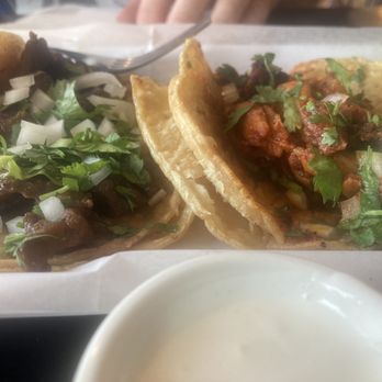 Tikalito - Tacos Asada (on left) and pollo (on right) - Mexican Near Me - Ypsilanti, Michigan