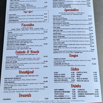Taco Libre - JAN 2026 - menu - Mexican Near Me - Pasadena, California