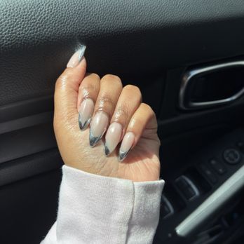 Goat Nail Bar - Gel X stiletto short with chrome French tip - Nail Salons Near Me - Los Angeles, California Goat Nail Bar - Gel X stiletto short with chrome French tip - Nail Salons Near Me - Los Angeles, California