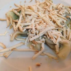 Osteria Villafredda - Cjalcions: a kind of ravioli filled with herbs, raisins, served with grated smoked ricotta cheese