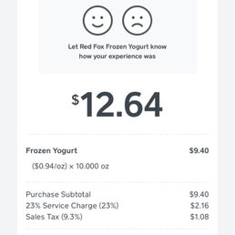 Receipt with 23% service charge.