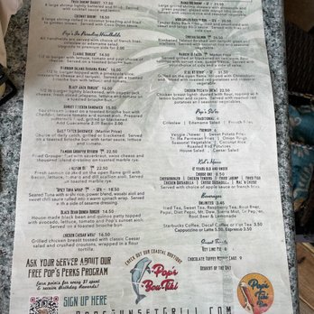 Pop's Sunset Grill - Menu - Seafood Near Me - Nokomis, Florida