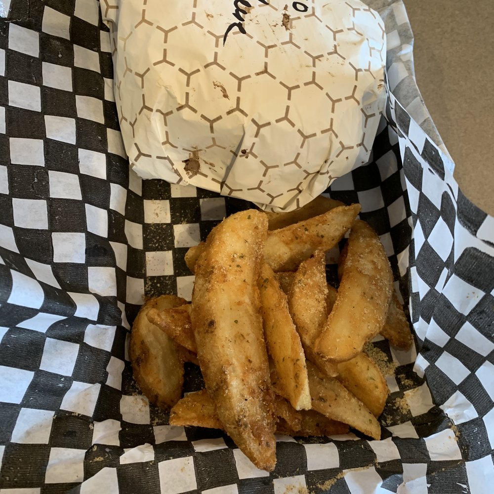 Veggie Planet - Vada burger with potato wedges - Vegetarian Near Me - Mississauga, Ontario