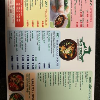 Pho Saigon - Menu as of Jan 2025 - Vietnamese Near Me - Kent, Washington
