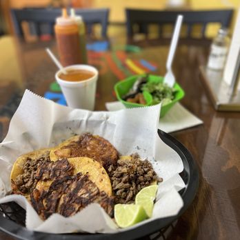 Taqueria Melendez - 2 carne asada, 1 al pastor, and 1 chicharrónes tacos - Mexican Near Me - Azle, Texas Taqueria Melendez - 2 carne asada, 1 al pastor, and 1 chicharrónes tacos - Mexican Near Me - Azle, Texas