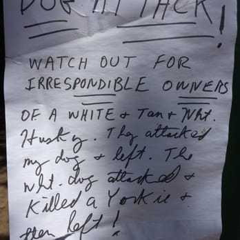 Upper Douglass Dog Park - Handwritten sign on 4/13/15 warning small dog killed - Dog Parks Near Me - San Francisco, California Upper Douglass Dog Park - Handwritten sign on 4/13/15 warning small dog killed - Dog Parks Near Me - San Francisco, California