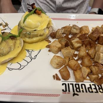 Breakfast Republic - Crab and crawfish Benedict - Breakfast & Brunch Near Me - Irvine, California Breakfast Republic - Crab and crawfish Benedict - Breakfast & Brunch Near Me - Irvine, California