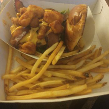 Buffalo Wild Wings - Cheese Curd Bacon Burger. Whatever legit cheese curds taste like - I'm sure these aren't it. Skip this one.  Burger itself was a solid C+ - Chicken Wings Near Me - Aurora, Illinois