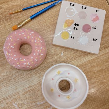 Color Me Mine - Pink sprinkled donut ceramic before firing and glazing - Kids Activities Near Me - New York, New York