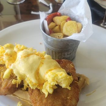 Untoasted - Chicken And Waffle Benedict (eggs scrambled) - Breakfast & Brunch Near Me - Hallandale Beach, Florida