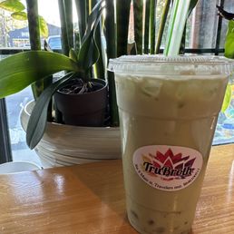 Green (Almond) Milk Bubble Tea with crystal boba