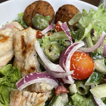 Bitter End - Fattouch salad with grilled chicken and a white vinaigrette dressing - Bars Near Me - Wells, Maine