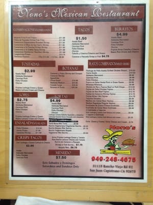 Menu photo 7 Nono's Mexican Restaurant Mission Viejo, CA Menu photo 7 Nono's Mexican Restaurant Mission Viejo, CA