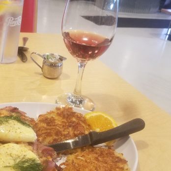 Two Chicks South - Salmon Benedict, Kir Royale Mimosa and hockey puck hashbrowns. - Breakfast & Brunch Near Me - Reno, Nevada