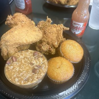 Charlie Mae's Southern Bistro - Three golden pieces of tasty southern friend chicken Red beans and rice and warm homemade corn bread. - Southern Near Me - Phoenix, Arizona Charlie Mae's Southern Bistro - Three golden pieces of tasty southern friend chicken Red beans and rice and warm homemade corn bread. - Southern Near Me - Phoenix, Arizona
