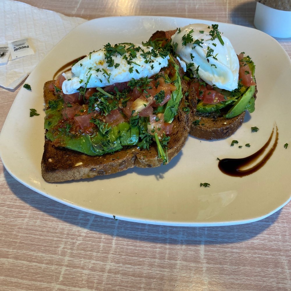 Avocado toast with poached eggs and salsa Avocado toast with poached eggs and salsa