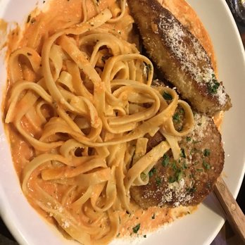 Maggie McFly's - Sideways view of Crusted Chicken Romano - yum - New American Near Me - Virginia Beach, Virginia