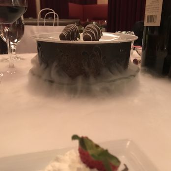 Ciera Steak + Chophouse - Chocolate strawberries served on dry ice plate. Very cool!! - Steakhouses Near Me - Stateline, Nevada