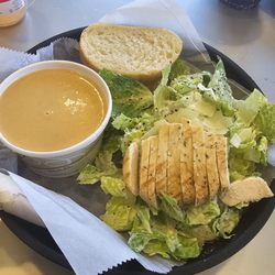 Roux Soup Bar & Cafe - Shrimp Bisque, Ceasar Salad with chicken