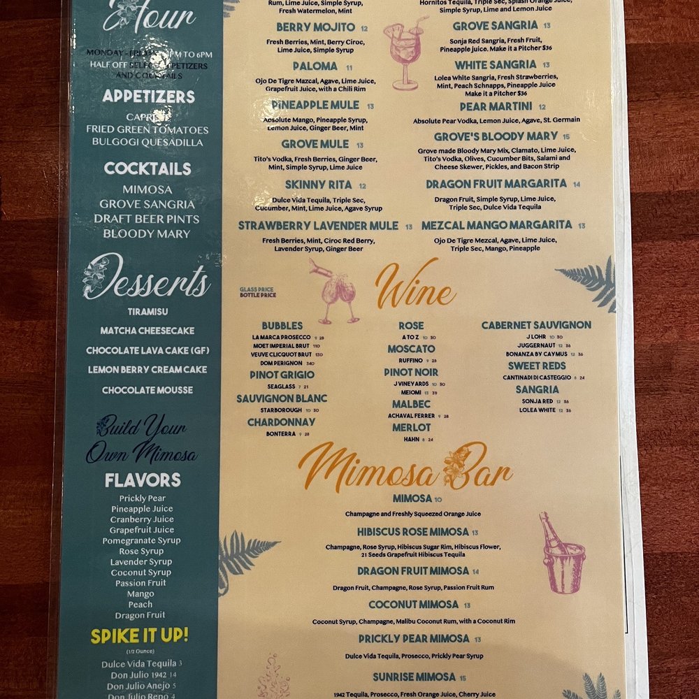 Grove Brunch Cafe - Drink menu - Breakfast & Brunch Near Me - El Paso, Texas Grove Brunch Cafe - Drink menu - Breakfast & Brunch Near Me - El Paso, Texas