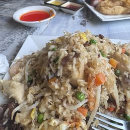 Combination fried rice and small app platter with 1/2 order pan fried noodles! Leftovers for the weekend. Combination fried rice and small app platter with 1/2 order pan fried noodles! Leftovers for the weekend.