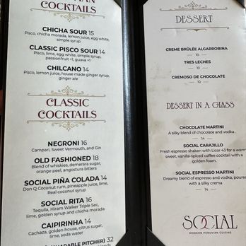 Social - Drink menu / dessert - Peruvian Near Me - Madisonville, Louisiana Social - Drink menu / dessert - Peruvian Near Me - Madisonville, Louisiana