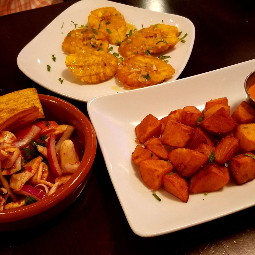 Sangarita's - Grilled calamari, tostones, patatas - Spanish Near Me - Bayside, New York Sangarita's - Grilled calamari, tostones, patatas - Spanish Near Me - Bayside, New York
