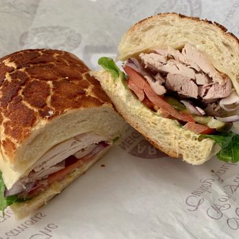 Arguello Super Market - Fresh Roast Turkey Sandwich with Everything (Lettuce, Tomato, Red Onion, Dijon Mustard, Mayo, and Pickles) with Swiss Cheese on Dutch Crunch - Grocery Near Me - San Francisco, California