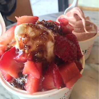 Culture - Vermont maple over original with strawberries and dark chocolate raspberry. - Ice Cream & Frozen Yogurt Near Me - Brooklyn, New York Culture - Vermont maple over original with strawberries and dark chocolate raspberry. - Ice Cream & Frozen Yogurt Near Me - Brooklyn, New York