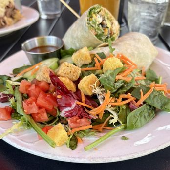 The Fox Restaurant & Brewery - Santa Fe Chicken wrap with side salad and side of balsamic dressing - Brewpubs Near Me - Carson City, Nevada