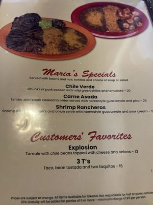 Menu photo 1 Maria's Mexican Restaurant Glendora, CA