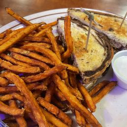 Patty melt and sweet potato fries