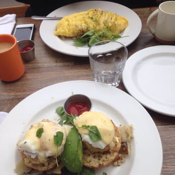 Cody's La Jolla - Crab cake Benedict (needs way more sauce) and the cheese and bacon omelet - Breakfast & Brunch Near Me - La Jolla, California Cody's La Jolla - Crab cake Benedict (needs way more sauce) and the cheese and bacon omelet - Breakfast & Brunch Near Me - La Jolla, California