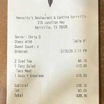 Mamacita's Restaurant - Our check - Mexican Near Me - Kerrville, Texas Mamacita's Restaurant - Our check - Mexican Near Me - Kerrville, Texas