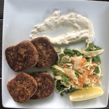 The Garden Houzz - Crab cakes with a dip and small salad - Mediterranean Near Me - Port Colborne, Ontario