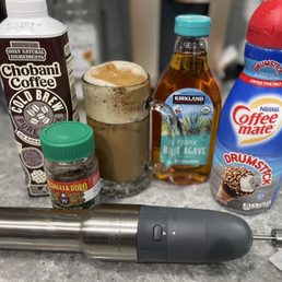 Chobani cold brew & Coffeemate used to make Dalgona Frothy iced cold brew coffee. Chobani cold brew & Coffeemate used to make Dalgona Frothy iced cold brew coffee.