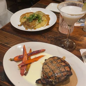 Eau Bistro W Fin Bar - The Snapper with Risotto and the brine pork chop - Seafood Near Me - Bowling Green, Kentucky Eau Bistro W Fin Bar - The Snapper with Risotto and the brine pork chop - Seafood Near Me - Bowling Green, Kentucky
