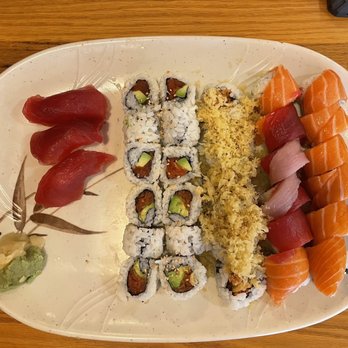 Oishii - From Left to Right: Tuna sushi, Spicy Tuna Rolls, Crunch Roll, David Roll, Cush Roll - Sushi Bars Near Me - Houston, Texas