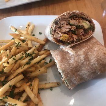 Bloom - Whole Wheat Chicken Wrap & Garlic Fries - Coffee & Tea Near Me - Los Angeles, California Bloom - Whole Wheat Chicken Wrap & Garlic Fries - Coffee & Tea Near Me - Los Angeles, California