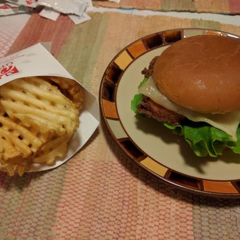 Chick-fil-A - Spicy deluxe sandwich and waffle fries. - Fast Food Near Me - Chesapeake, Virginia Chick-fil-A - Spicy deluxe sandwich and waffle fries. - Fast Food Near Me - Chesapeake, Virginia