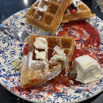 The Great Commoner - Waffle and raspberry jam. - Breakfast & Brunch Near Me - Dearborn, Michigan The Great Commoner - Waffle and raspberry jam. - Breakfast & Brunch Near Me - Dearborn, Michigan