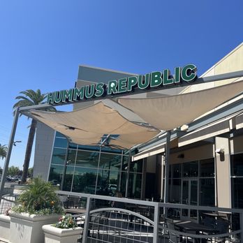 Hummus Republic - Outside patio and signage - Mediterranean Near Me - Fresno, California Hummus Republic - Outside patio and signage - Mediterranean Near Me - Fresno, California