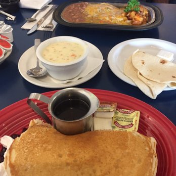 Pantry Restaurant - Super delicious   1. Stuffed blueberry pancake  2. chicken cream soup 3. Huevos Rancheros - Breakfast & Brunch Near Me - Santa Fe, New Mexico