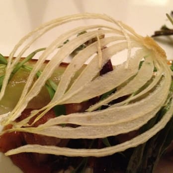 Uchiko Austin - Bacon tataki, kurobuta pork belly, black lime, espresso fish caramel, coriander citrus, fennel, onion chips - Sushi Bars Near Me - Austin, Texas Uchiko Austin - Bacon tataki, kurobuta pork belly, black lime, espresso fish caramel, coriander citrus, fennel, onion chips - Sushi Bars Near Me - Austin, Texas