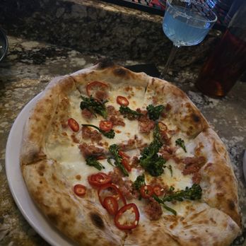 Birdog - Spicy Napoli pizza with calabrese sausage - American Near Me - Edmonton, Alberta Birdog - Spicy Napoli pizza with calabrese sausage - American Near Me - Edmonton, Alberta